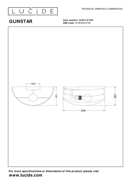 Lucide GLINSTAR - Wall light - 1xE27 - Multicolor - technical